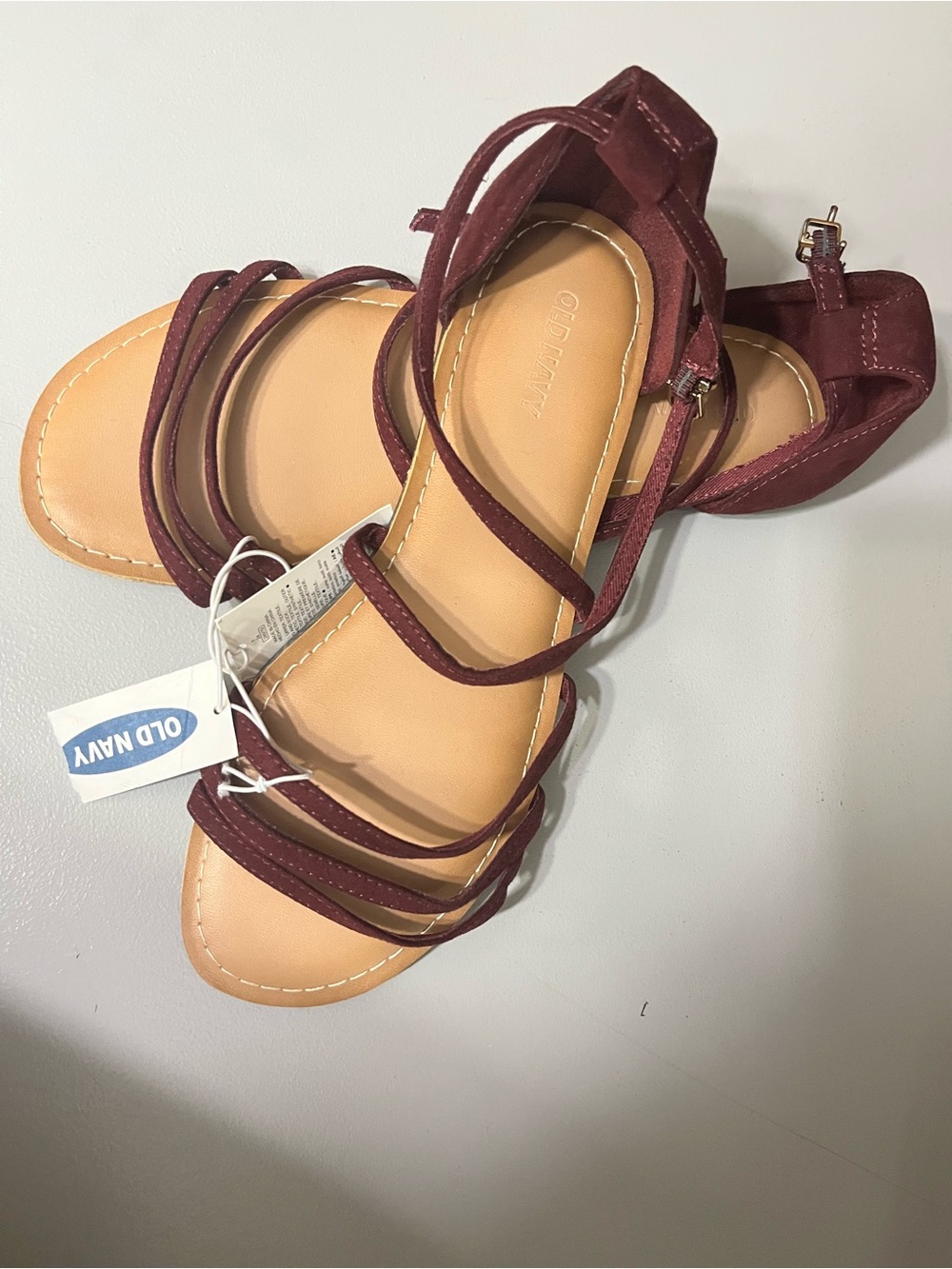 Old Navy Women's Burgundy Multi-Strap Ankle Buckle Sandals - Picture 3 of 4